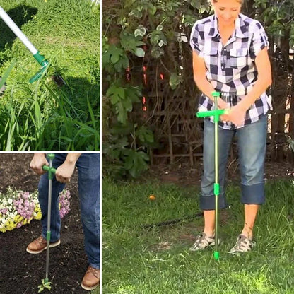Long handle standing weed puller by Belro, a durable gardening tool designed for easy weed removal from standing position.
