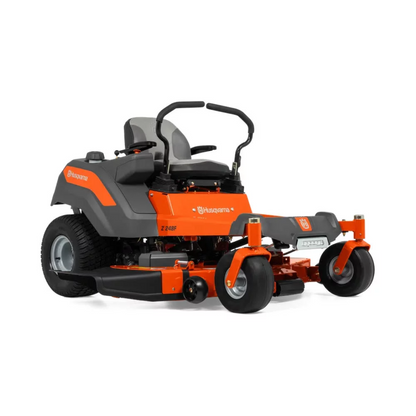 Husqvarna Z248F zero turn lawn mower with 48-inch cutting deck and 23HP V-twin engine, shown in a yard setting