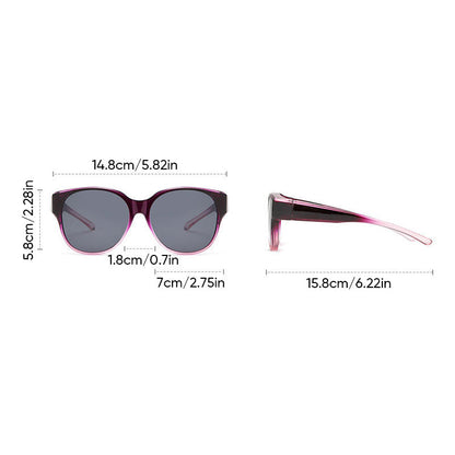 BowLift Fit-Over Sunglasses with polarized UV400 lenses, wraparound design, designed to wear over glasses for sun protection.