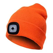Belro LED Beanie Light showing a cozy knit beanie with built-in LED flashlight for hands-free illumination.