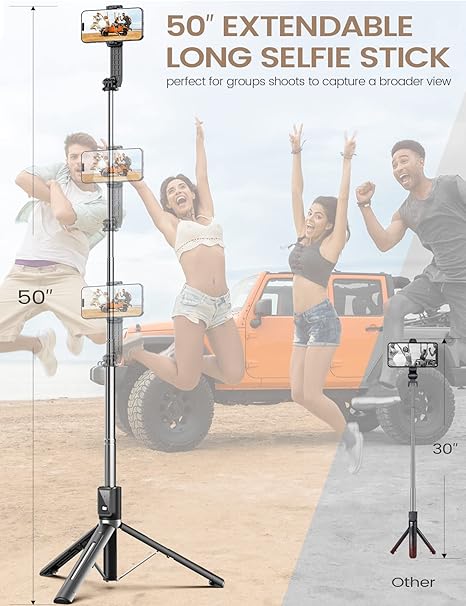 Belro 6-in-1 wireless Bluetooth selfie stick with built-in fill light for smartphones, compact camera accessory.