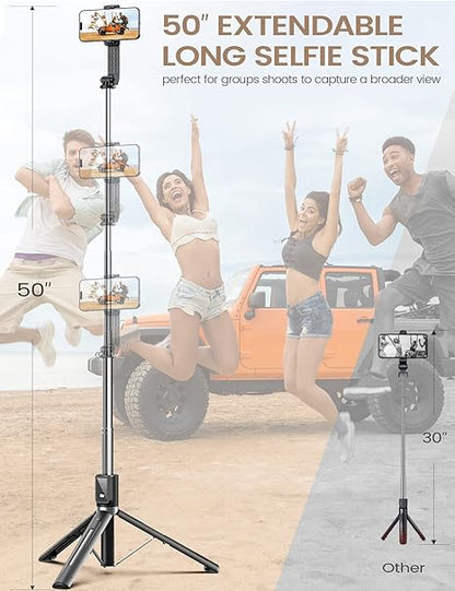 Belro 6-in-1 wireless Bluetooth selfie stick with built-in fill light for smartphones, compact camera accessory.