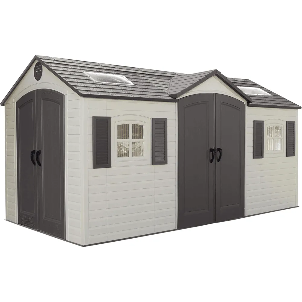 Casavibeo 15 ft. x 8 ft. high-density polyethylene outdoor storage shed with secure door and durable construction.