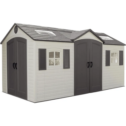 Casavibeo 15 ft. x 8 ft. high-density polyethylene outdoor storage shed with secure door and durable construction.