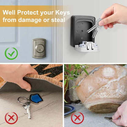 Belro key lock box for outdoor home security, sturdy metal container with combination lock for secure key storage.
