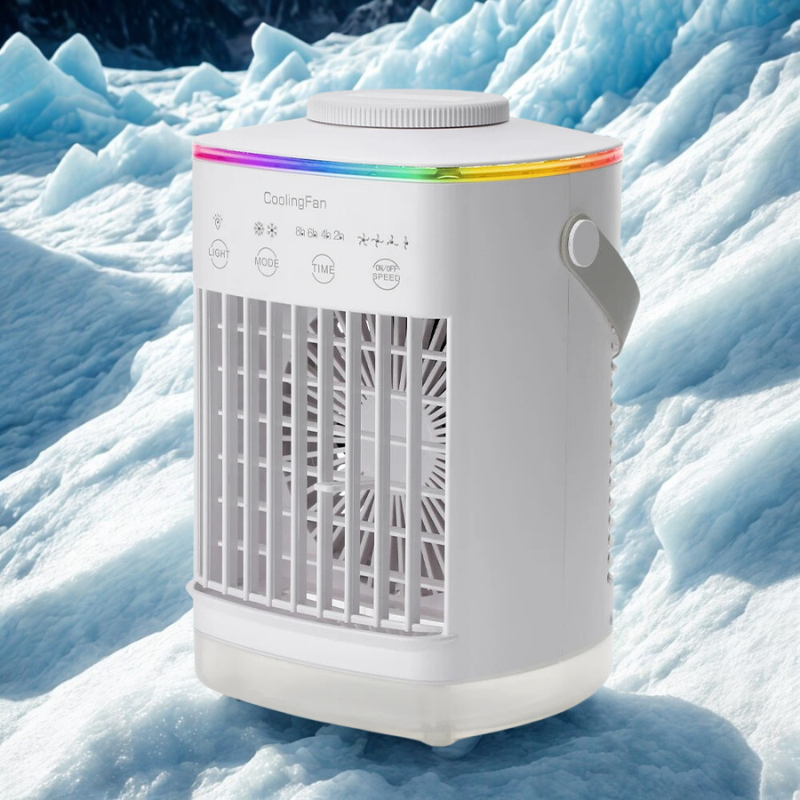 Belro mini portable air conditioner and humidifier with LED display, suitable for outdoor home and garden use.