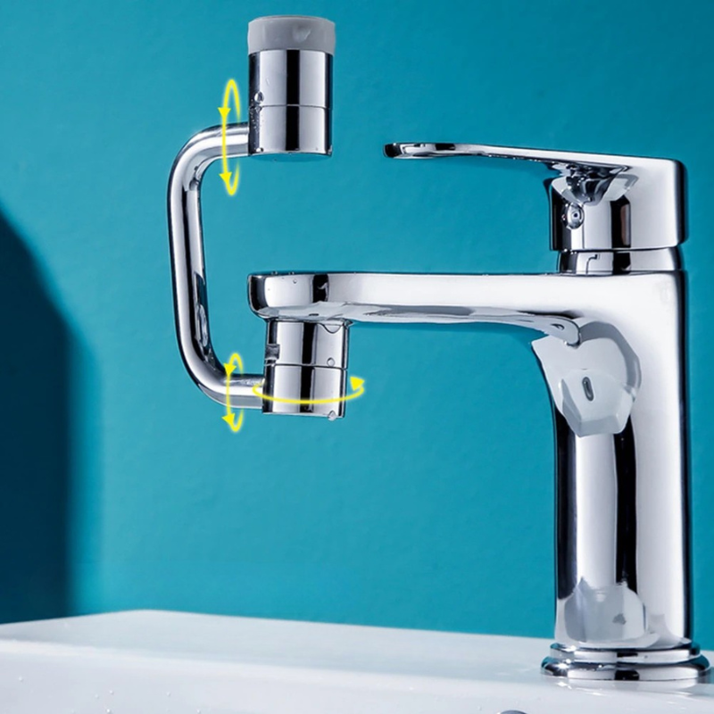 Belro 1080 rotating universal faucet extender attached to a kitchen faucet, expanding reach and improving water flow.