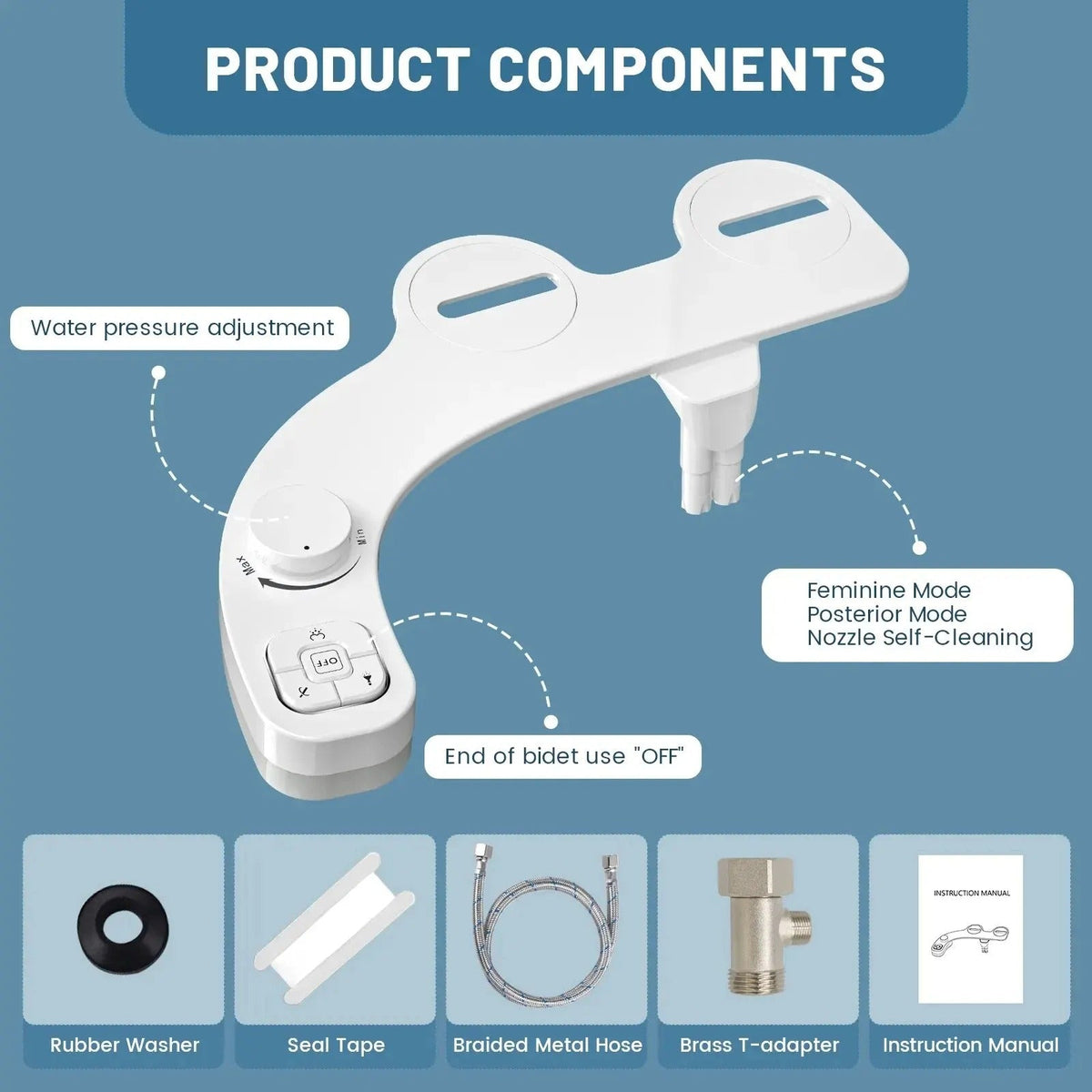 Belro Toilet Bidet Attachment installed on a toilet, showcasing the cleaning nozzle and control lever for personal hygiene.