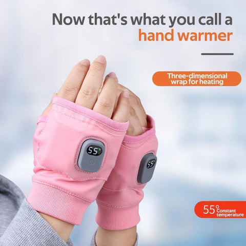 Belro USB rechargeable heated fingerless gloves for outdoor use, showing the gloves with heating elements and rechargeable battery pack