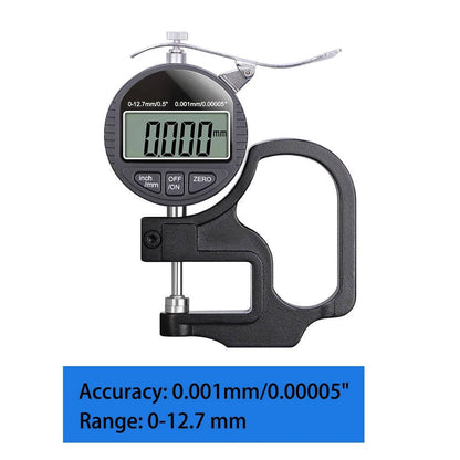 Belro thickness gauge measuring paper, cloth, and metal thickness with precision up to 0.001mm, a versatile measuring tool.
