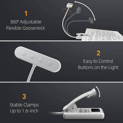 Belro reading light for books, portable office and stationery accessory, with flexible arm and adjustable LED illumination.