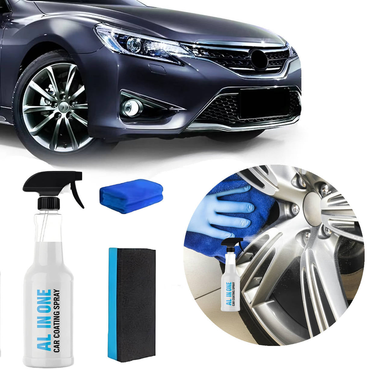 Belro All in One Car Coating Spray for vehicle protection, shown in a spray bottle with a sleek design.