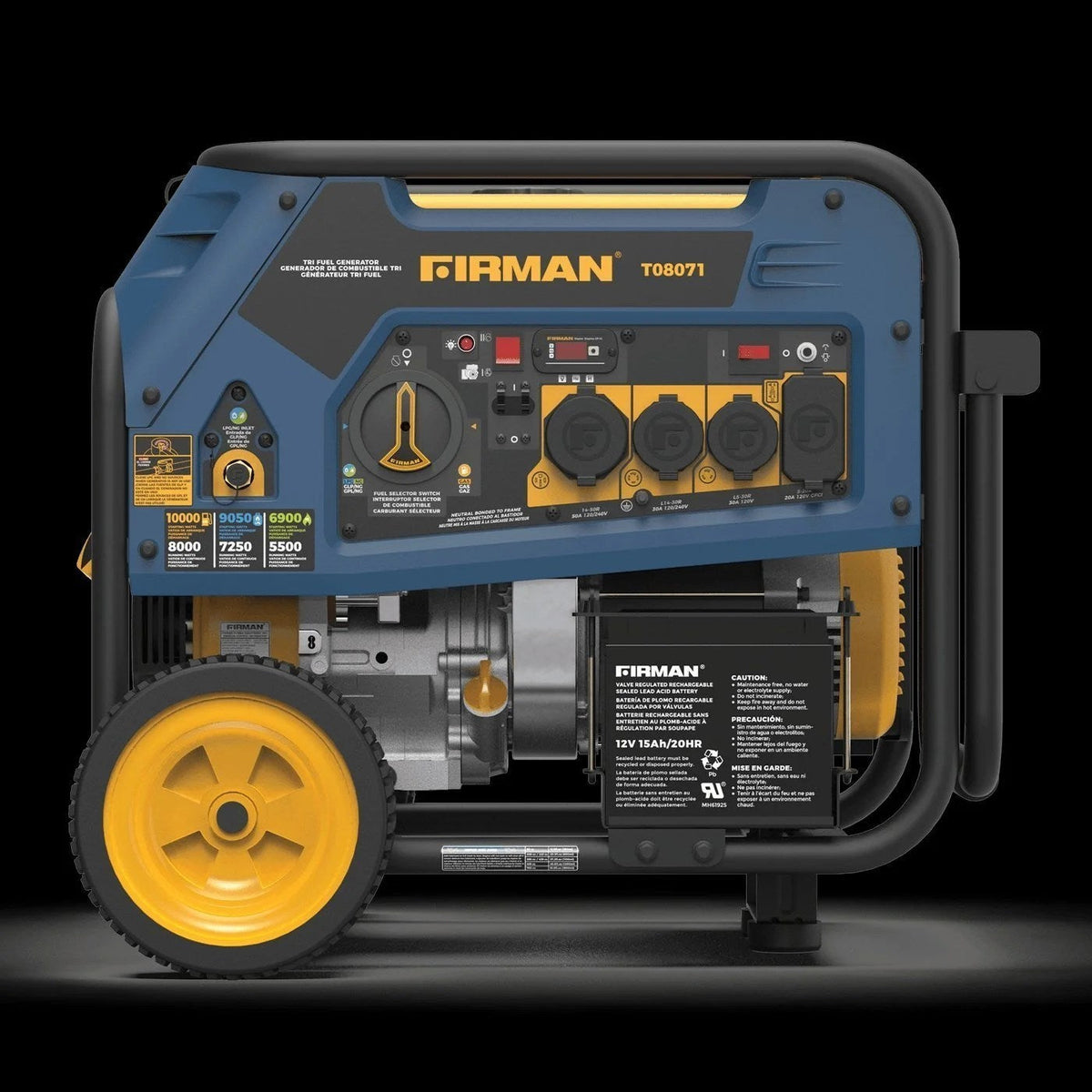 Casavibeo 8000W/10000W tri-fuel generator with electric start, 120V/240V, mounted on wheels, portable power source
