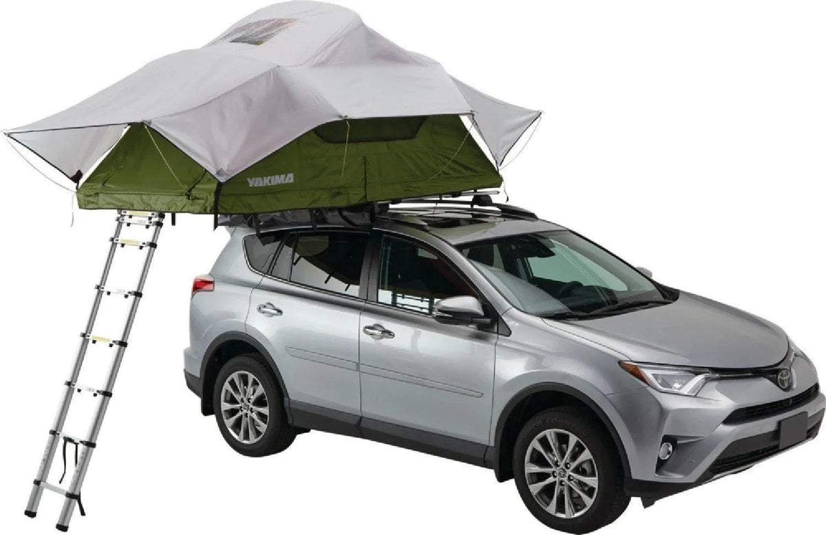 Casavibeo Yakima Skyrise rooftop tent set up on a vehicle, showcasing its durable fabric and sturdy frame for outdoor camping.