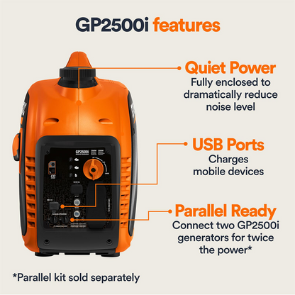 Casavibeo Generac GP2500i series portable generator with compact design and handle, ideal for outdoor power needs.