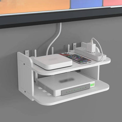 Belro WiFi router shelf storage box for home organization, mounted on wall with router inside, in a modern home setting