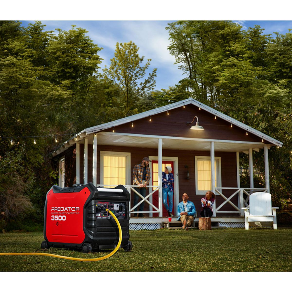 Casavibeo Predator 3500-Watt super quiet inverter generator with CO Secure Technology, shown in a portable outdoor setup.