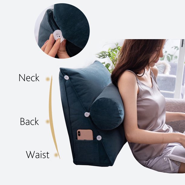 Belro luxury back wedge bed pillow for back pain support, showing ergonomic design and soft fabric for comfort and relief.