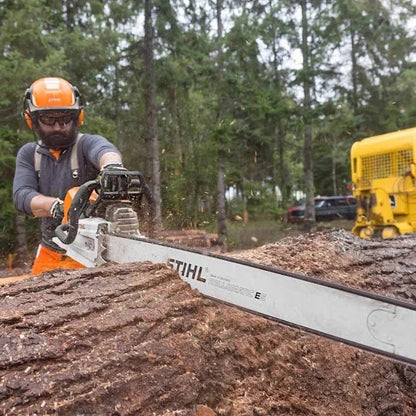 Stihl MS881 chainsaw with 30-inch Casavibeo bar, featuring a sturdy metal guide and chain for heavy-duty cutting tasks.