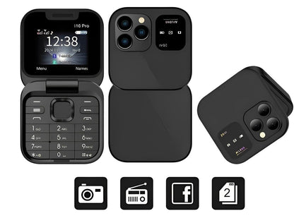 Belro foldable dual SIM smartphone with open display, showcasing compact electronic phone design and dual SIM slots.