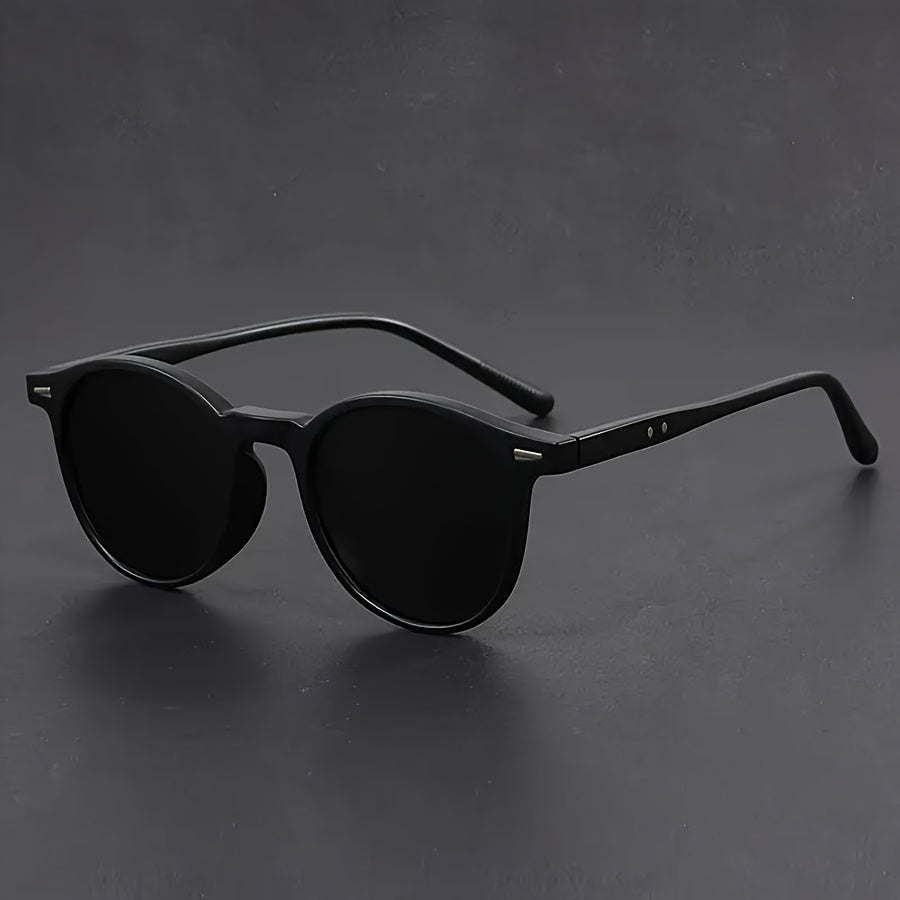 Men's retro round sunglasses by BowLift with tortoiseshell lightweight frame and UV400 protection, shown from a front view.