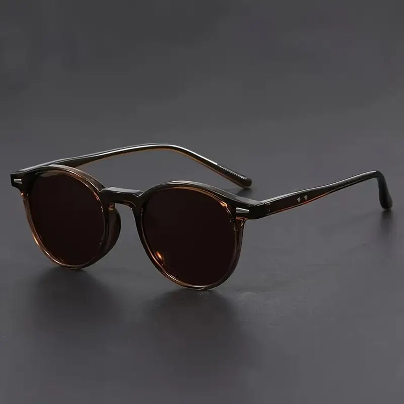 Men's retro round sunglasses with tortoiseshell lightweight frame and UV400 protection by BowLift.