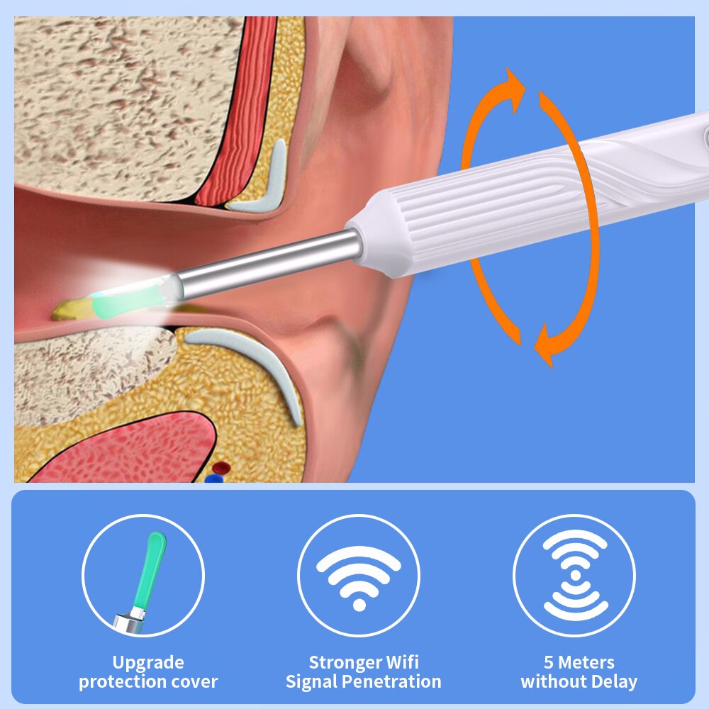 Belro ear cleaning picker with built-in camera showing close-up view of ear canal for safe, detailed cleaning and inspection.