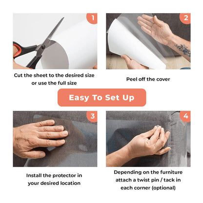 Belro Feline Furniture Guard, easy-to-install protector on sofa armrest to prevent pet scratches and damage.