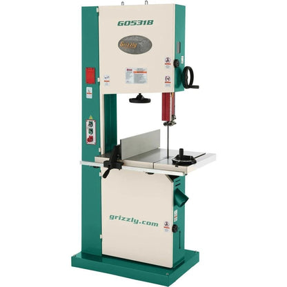 Casavibeo 21-inch industrial bandsaw G0531B with 5 HP motor and brake, showing the heavy-duty metal frame and cutting blade.