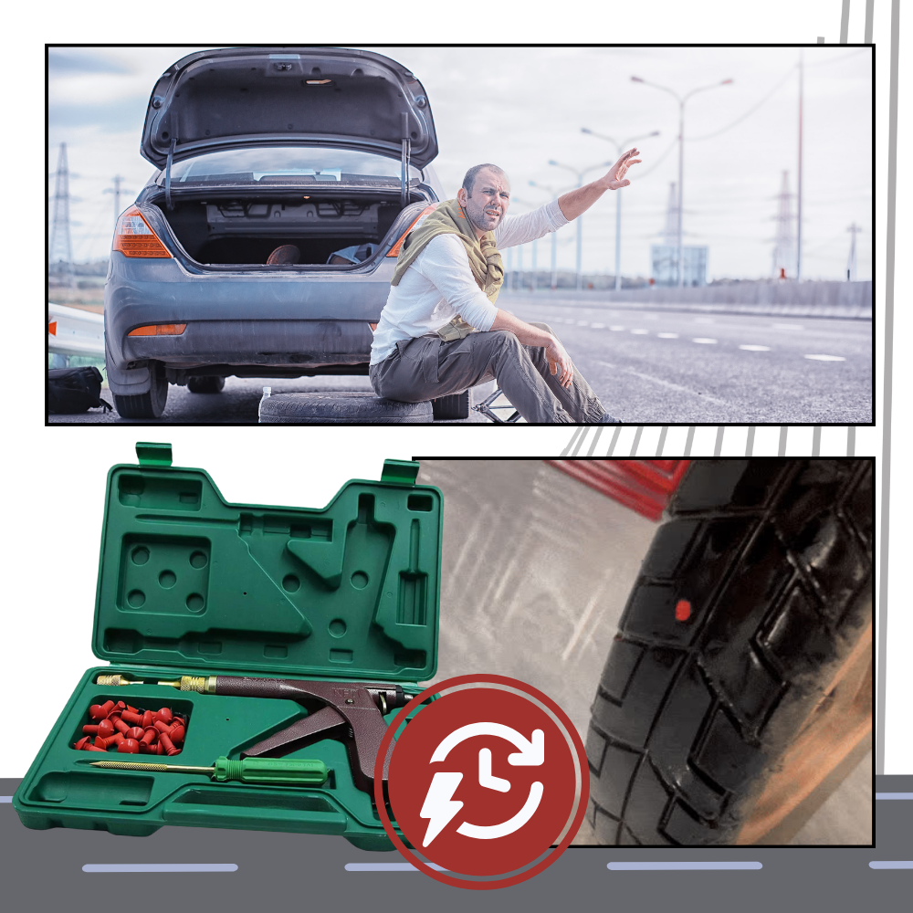 Belro Universal Tire Puncture Repair Kit with tools and patches for quick bicycle or car tire repairs at home or on the go.