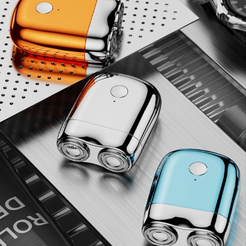 Mini magnetic men's electric shaver by Belro with a compact design and stainless steel blades, suitable for quick grooming.