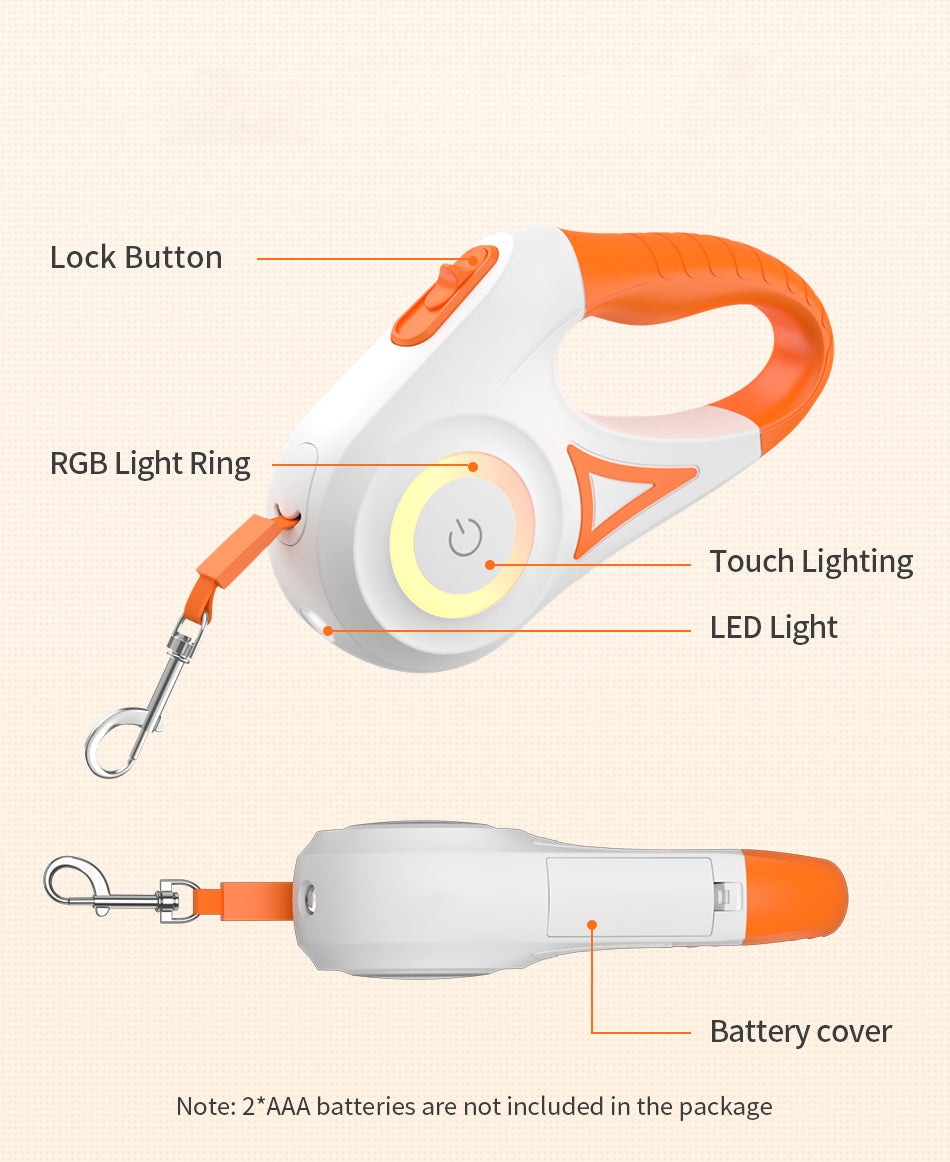 Belro retractable dog leash with adjustable extension, durable handle, and secure locking mechanism for walking dogs.