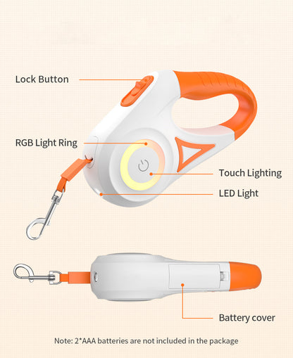 Belro retractable dog leash with adjustable extension, durable handle, and secure locking mechanism for walking dogs.