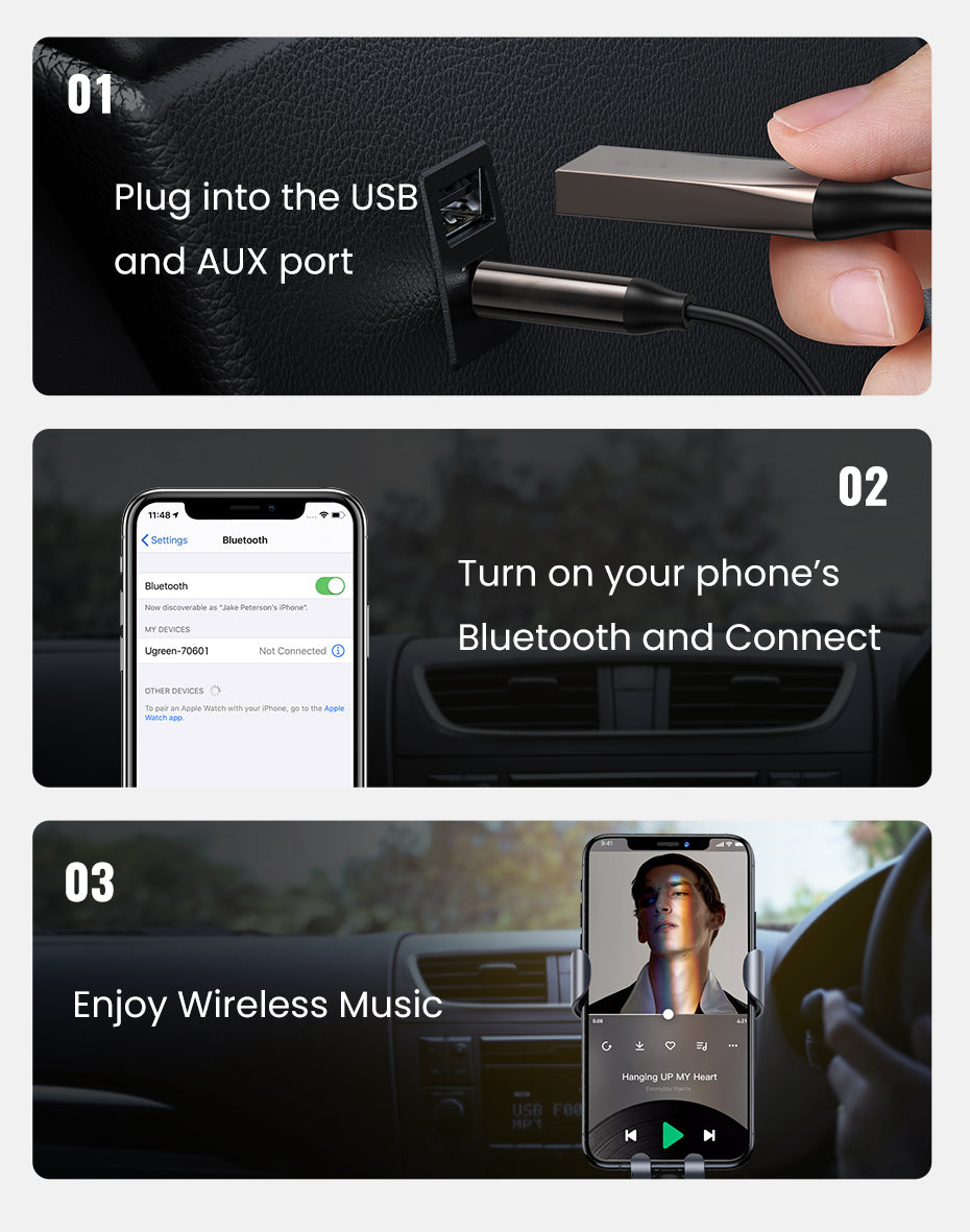 Belro Bluetooth Aux Adapter connected to audio device, compact electronic accessory for wireless audio streaming.