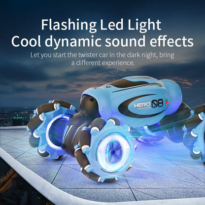 Belro Gesture Control Stunt Car with remote control and LED lights, designed for dynamic stunt performances and remote driving.
