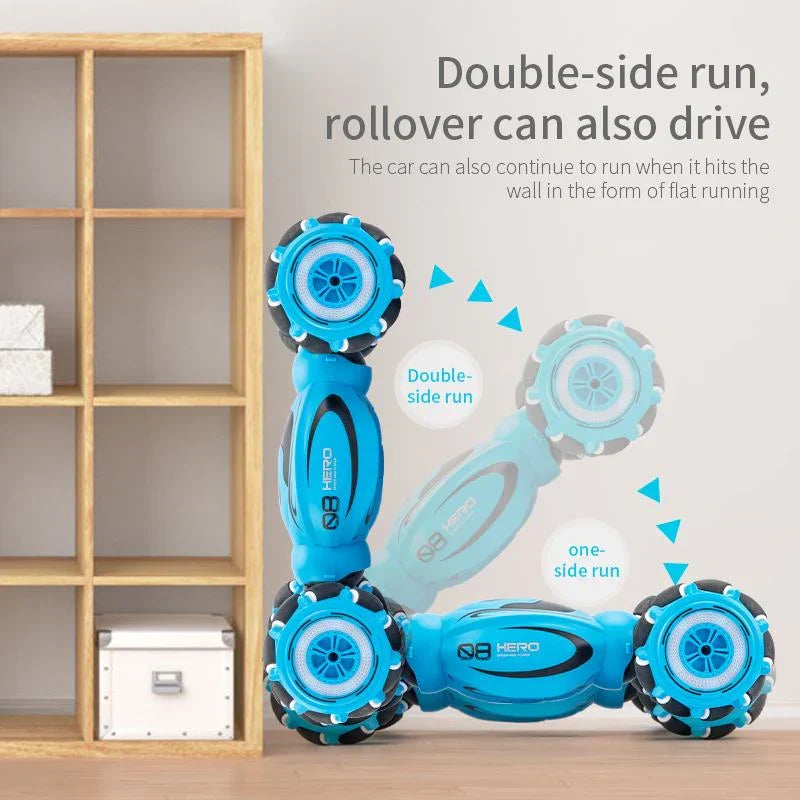 Belro Gesture Control Stunt Car with remote, showcasing its sleek design and maneuverability for exciting motorized stunt driving.