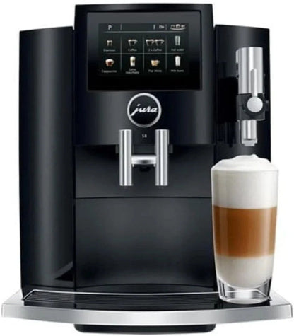 Casavibeo Jura S8 automatic coffee machine with stainless steel finish, digital display, and built-in milk frother.