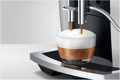 Casavibeo Jura S8 automatic coffee machine with sleek design, digital display, and built-in milk frother on a white countertop.