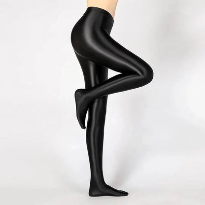 Glossy opaque high waist sexy stockings by Belro, shiny and form-fitting, designed as high elastic skinny leggings for a sleek look.