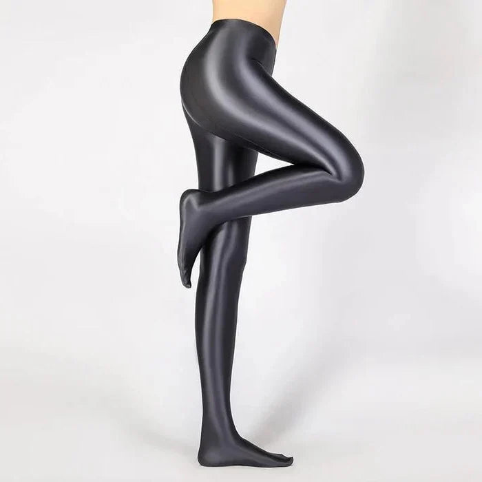 Glossy opaque high-waist sexy stockings by Belro, shiny and form-fitting for a sleek, stylish look.