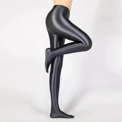 Glossy opaque high-waist sexy stockings by Belro, shiny and form-fitting for a sleek, stylish look.