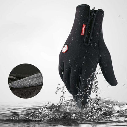 BowLift waterproof windproof thermal touchscreen gloves for outdoor winter activities, showing black gloves with textured palms.