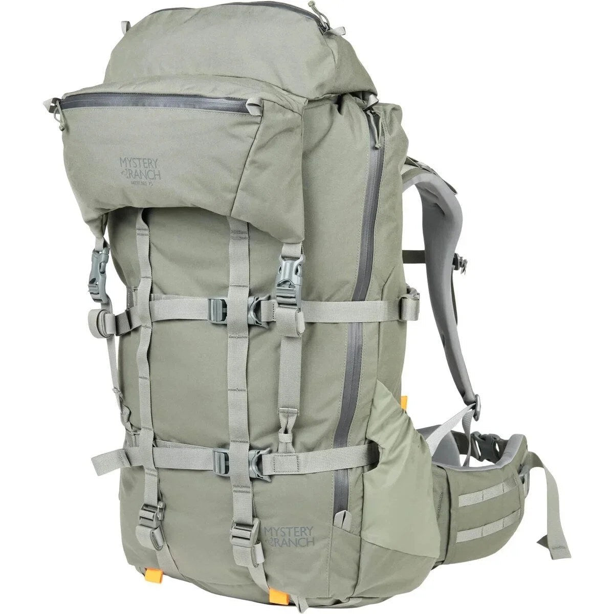Casavibeo Mystery Ranch Metcalf 75 hiking backpack with multiple compartments and padded straps, shown in black.