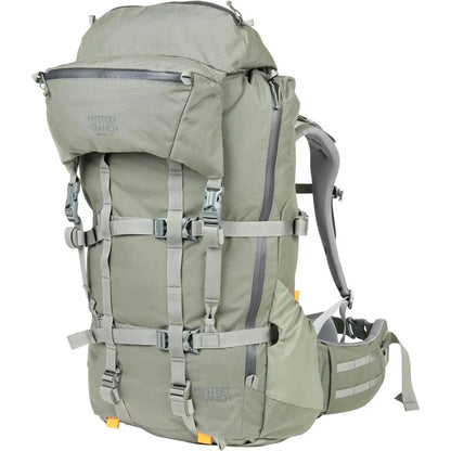 Casavibeo Mystery Ranch Metcalf 75 hiking backpack with multiple compartments and padded straps, shown in black.