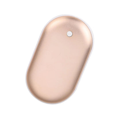 Belro USB rechargeable hand warmer in gold, portable outdoor heat source for winter outdoor activities.
