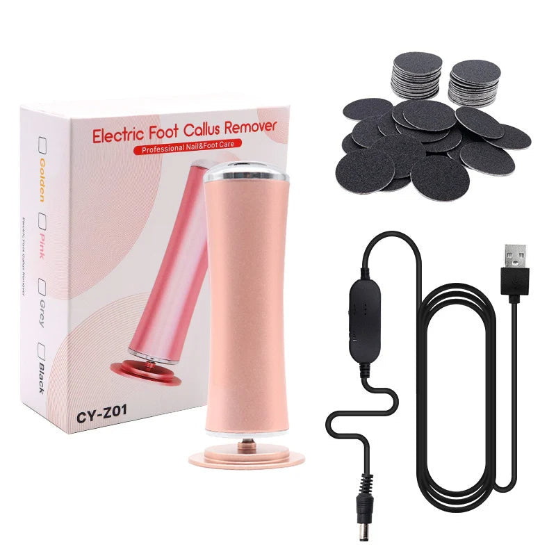 Belro electric foot file and callus remover with gold handle for smooth, exfoliated feet in health and beauty skin care.