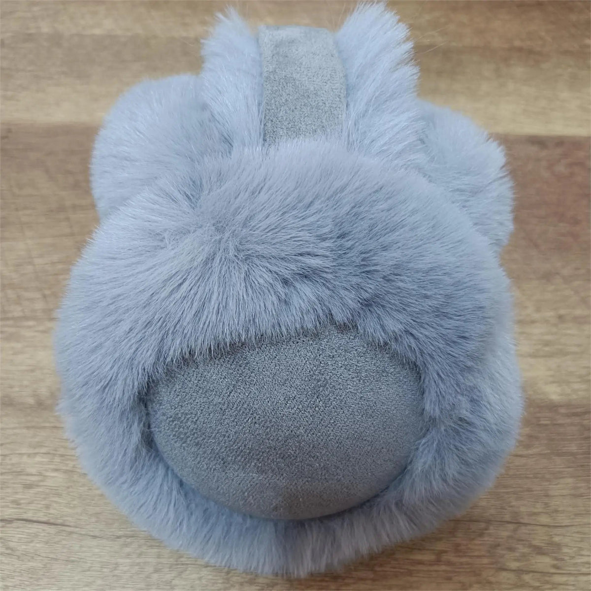 Gray plush ear muffs winter headband by Belro, soft and warm for cold weather, designed to keep ears cozy.
