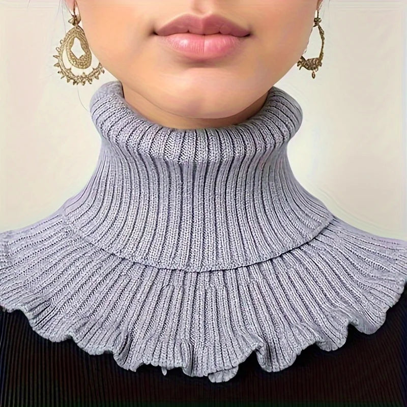 Gray Belro knitted turtleneck neck scarf for women, stylish and cozy accessory for cold weather.