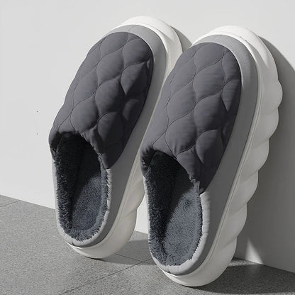 Gray Belro waterproof warm winter slippers for men, soft interior and slip-resistant soles, ideal for cold indoor and outdoor wear.