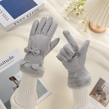 Gray Belro touchscreen winter gloves for women, stylish accessories with conductive fingertips for use with smartphones.
